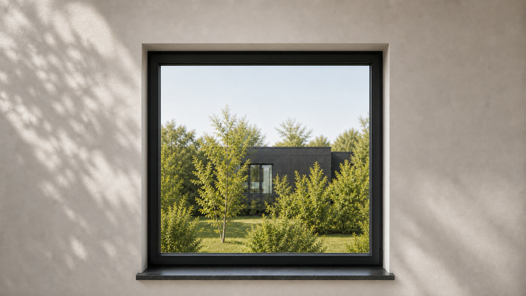 Modernes schwarzes Fenster nach der Erneuerung